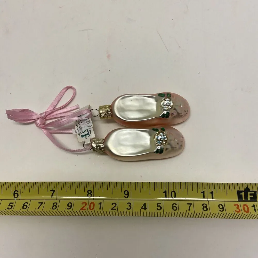 Midwest Of Cannon Falls Vintage Pink Ballerina Slippers Glass Ornament Czech Rep